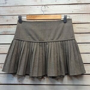 Nordstrom Brown Houndstooth Pleated Micro Mini Skirt Preppy Y2K 12